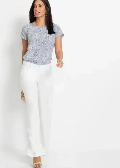 Damen bonprix Kurzgrößen|Hosen|Palazzo-Hose aus luftigem Leinen-Mix