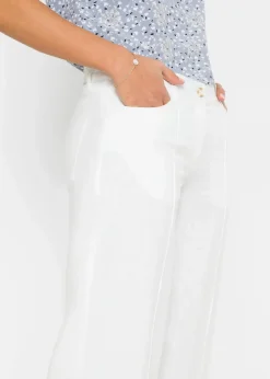 Damen bonprix Kurzgrößen|Hosen|Palazzo-Hose aus luftigem Leinen-Mix