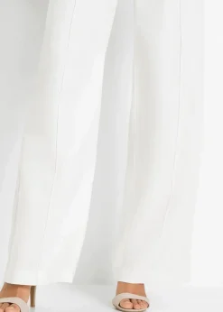 Damen bonprix Kurzgrößen|Hosen|Palazzo-Hose aus luftigem Leinen-Mix