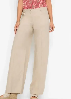 Damen bonprix Kurzgrößen|Bekleidung·Kleider|Palazzo-Hose aus luftigem Leinen-Mix