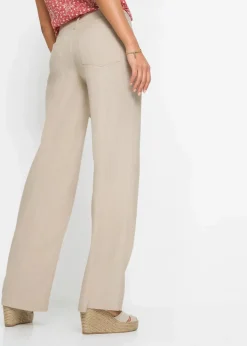 Damen bonprix Kurzgrößen|Bekleidung·Kleider|Palazzo-Hose aus luftigem Leinen-Mix
