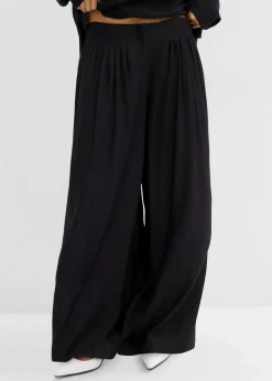Damen bonprix Bekleidung·Kleider|Zweiteiler & Sets|Palazzo-Hose aus strukturiertem Crinkle-Viskose-Mix