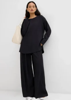 Damen bonprix Bekleidung·Kleider|Zweiteiler & Sets|Palazzo-Hose aus strukturiertem Crinkle-Viskose-Mix