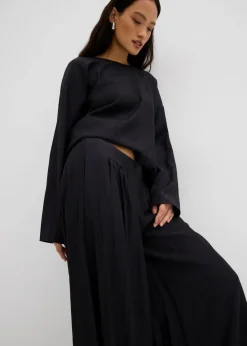 Damen bonprix Bekleidung·Kleider|Zweiteiler & Sets|Palazzo-Hose aus strukturiertem Crinkle-Viskose-Mix