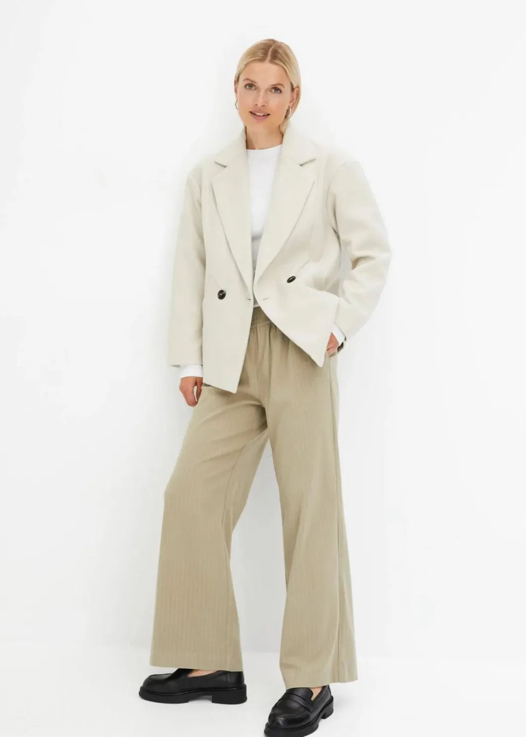 Damen bonprix Bekleidung·Kleider|Nachhaltigere Materialien|Palazzo-Hose in Wolloptik