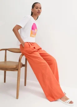 Damen bonprix Hosen|Bekleidung·Kleider|Palazzo-Hose mit Leinen, sehr weit geschnitten
