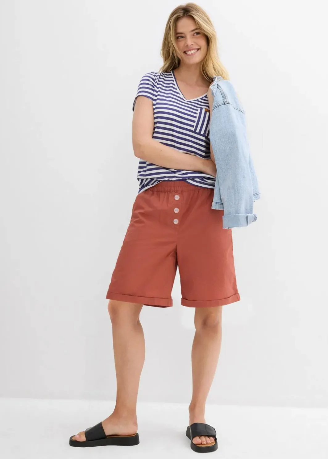 Damen bonprix Hosen|Shorts|Papertouch-Bermuda aus Baumwoll-Mix