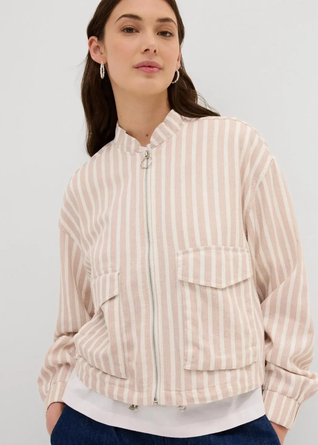 Damen bonprix Jacken & Mäntel|Pilotenjacke in Leinenoptik