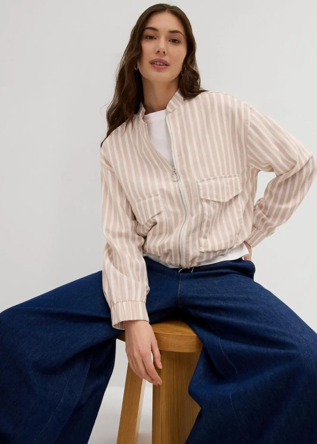 Damen bonprix Jacken & Mäntel|Pilotenjacke in Leinenoptik