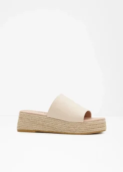 Damen bonprix Sommerschuhe|Plateau-Pantoletten in Bast-Optik