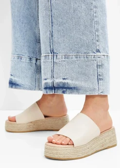 Damen bonprix Sommerschuhe|Plateau-Pantoletten in Bast-Optik