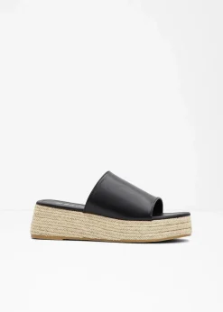 Damen bonprix Sommerschuhe|Plateau-Pantoletten in Bast-Optik