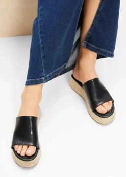 Damen bonprix Sommerschuhe|Plateau-Pantoletten in Bast-Optik