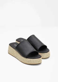 Damen bonprix Sommerschuhe|Plateau-Pantoletten in Bast-Optik