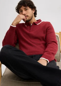 Herren bonprix Pullover & Strickjacken|Große Größen|Polo Pullover mit recycelter Baumwolle