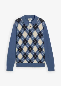 Best Polo-Pullover mit Argyle-Muster aus reiner Baumwolle Herren Große Größen|Pullover & Strickjacken
