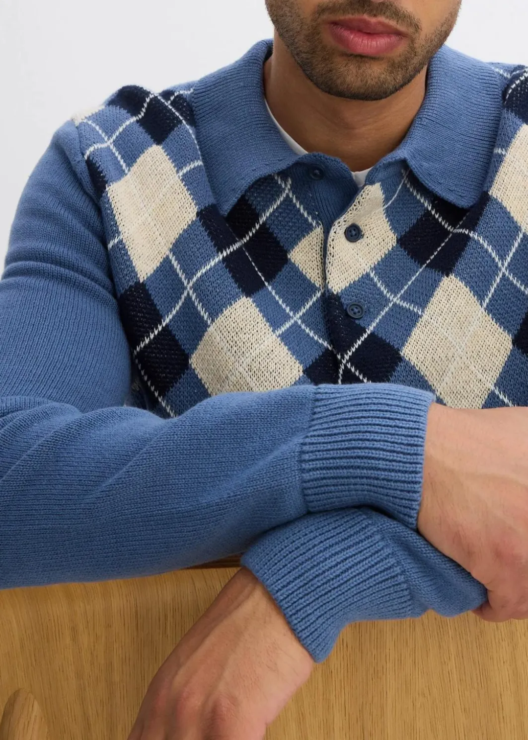 Best Polo-Pullover mit Argyle-Muster aus reiner Baumwolle Herren Große Größen|Pullover & Strickjacken