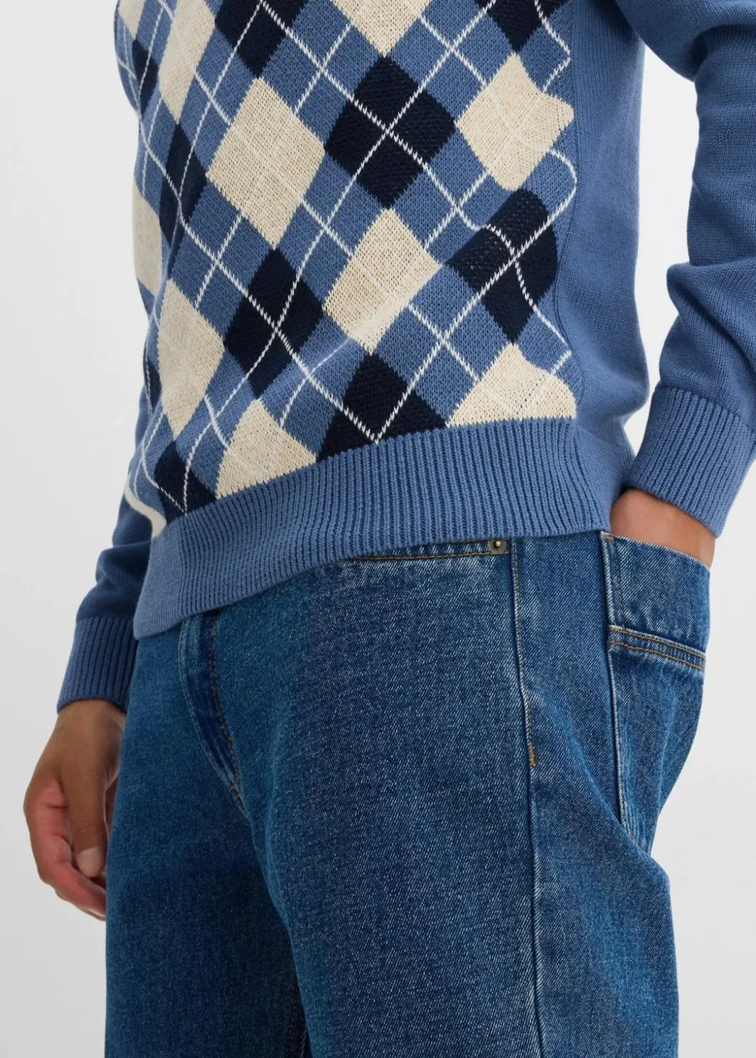 Best Polo-Pullover mit Argyle-Muster aus reiner Baumwolle Herren Große Größen|Pullover & Strickjacken