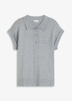 Damen bonprix Strickmode|Pullover & Strickjacken|Polo-Pullover mit Baumwolle