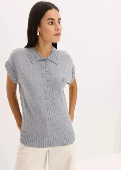 Damen bonprix Strickmode|Pullover & Strickjacken|Polo-Pullover mit Baumwolle