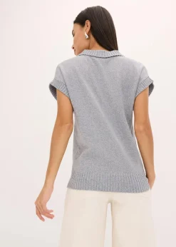 Damen bonprix Strickmode|Pullover & Strickjacken|Polo-Pullover mit Baumwolle