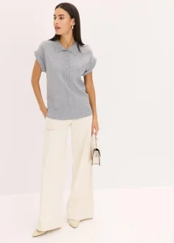 Damen bonprix Strickmode|Pullover & Strickjacken|Polo-Pullover mit Baumwolle