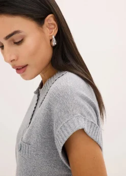 Damen bonprix Strickmode|Pullover & Strickjacken|Polo-Pullover mit Baumwolle