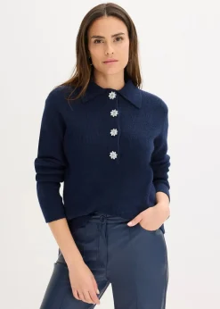 Damen bonprix Pullover & Strickjacken|Strickmode|Polo-Pullover mit Wollanteil