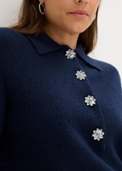 Damen bonprix Pullover & Strickjacken|Strickmode|Polo-Pullover mit Wollanteil