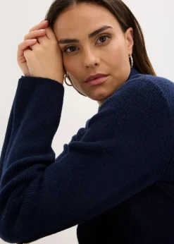 Damen bonprix Pullover & Strickjacken|Strickmode|Polo-Pullover mit Wollanteil