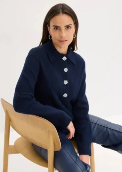 Damen bonprix Pullover & Strickjacken|Strickmode|Polo-Pullover mit Wollanteil