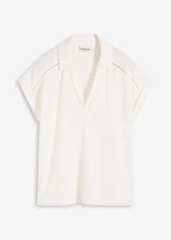 Hot Poloshirt aus Viskose- Pique mit Spitzeneinsatz Damen Shirts & Tops