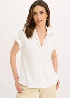 Hot Poloshirt aus Viskose- Pique mit Spitzeneinsatz Damen Shirts & Tops