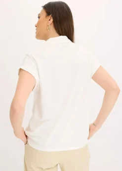 Hot Poloshirt aus Viskose- Pique mit Spitzeneinsatz Damen Shirts & Tops
