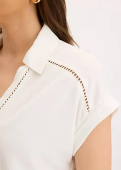 Hot Poloshirt aus Viskose- Pique mit Spitzeneinsatz Damen Shirts & Tops