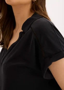 Discount Poloshirt aus Viskose- Pique mit Spitzeneinsatz Damen Shirts & Tops