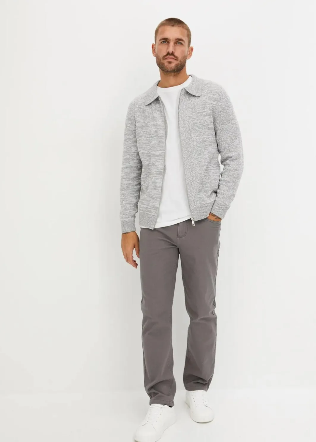 Herren bonprix Große Größen|Pullover & Strickjacken|Polo-Strickjacke mit Reißverschluss und recycelter Baumwolle