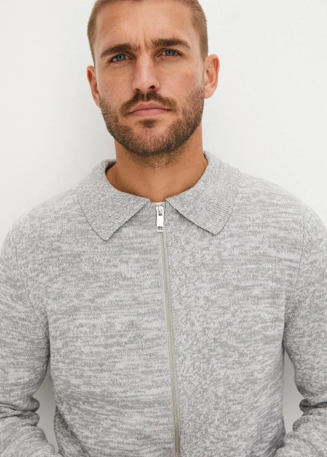 Herren bonprix Große Größen|Pullover & Strickjacken|Polo-Strickjacke mit Reißverschluss und recycelter Baumwolle
