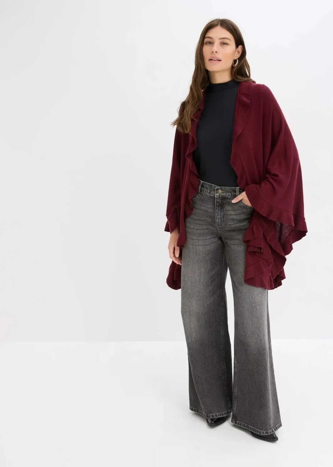 Damen bonprix Pullover & Strickjacken|Strickmode|Poncho mit Kaschmiranteil