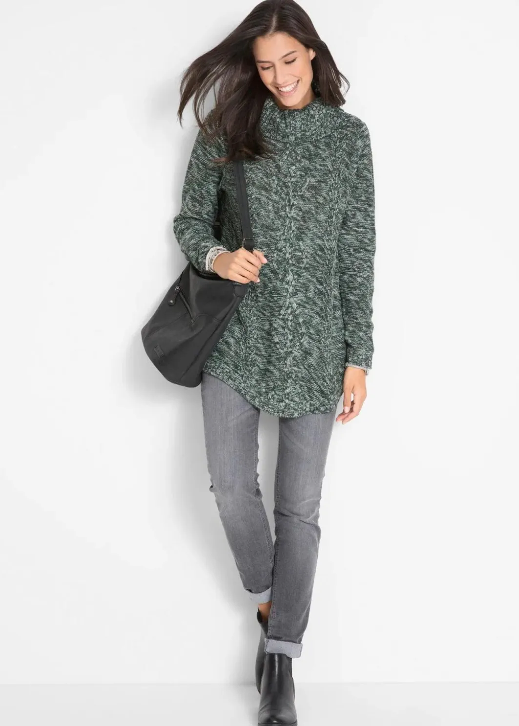Damen bonprix Strickmode|Pullover & Strickjacken|Poncho-Longpullover, Langarm