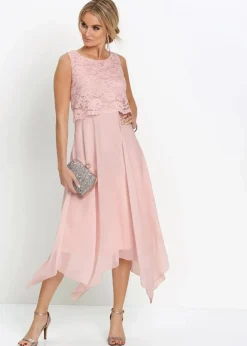 Damen bonprix Kleider|Festliche Mode|Premium Chiffonkleid mit Spitze
