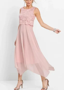 Damen bonprix Kleider|Festliche Mode|Premium Chiffonkleid mit Spitze