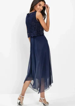 Damen bonprix Kurzgrößen|Bekleidung·Pullover & Strickjacken|Premium Chiffonkleid mit Spitze