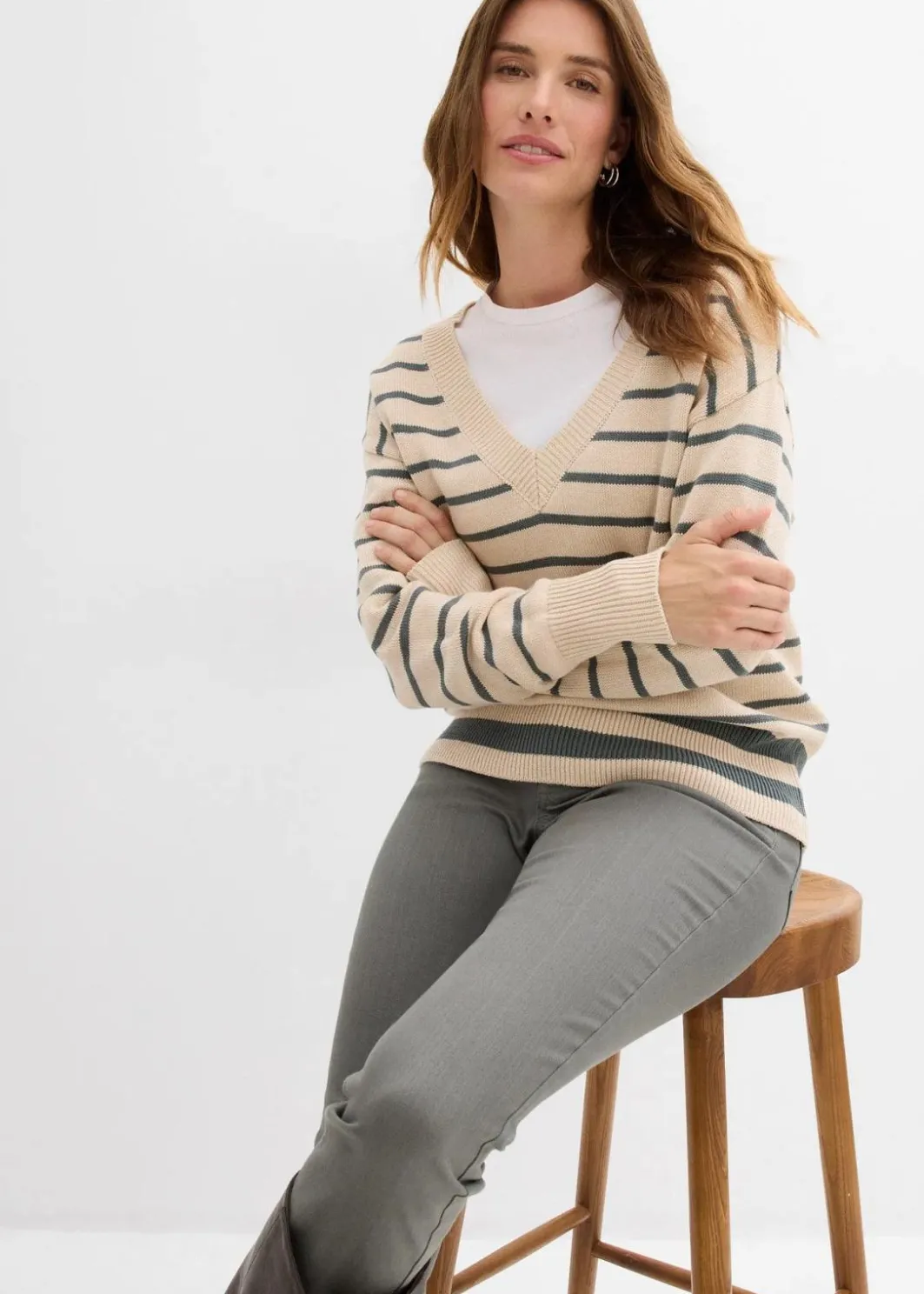 Damen bonprix Pullover & Strickjacken|Strickmode|Pullover aus Baumwollmix