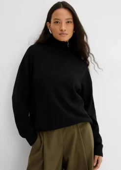 Damen bonprix Strickmode|Pullover & Strickjacken|Pullover aus Viskose-Mix mit Reißverschlussdetail