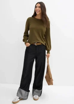 Damen bonprix Strickmode|Pullover & Strickjacken|Pullover mit Ballon-Ärmel