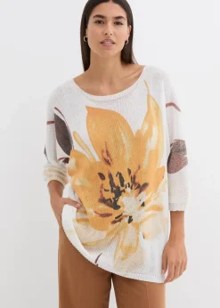 Damen bonprix Strickmode|Pullover & Strickjacken|Pullover mit floralem Druck