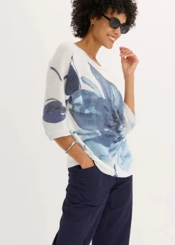 Damen bonprix Strickmode|Pullover & Strickjacken|Pullover mit floralem Druck