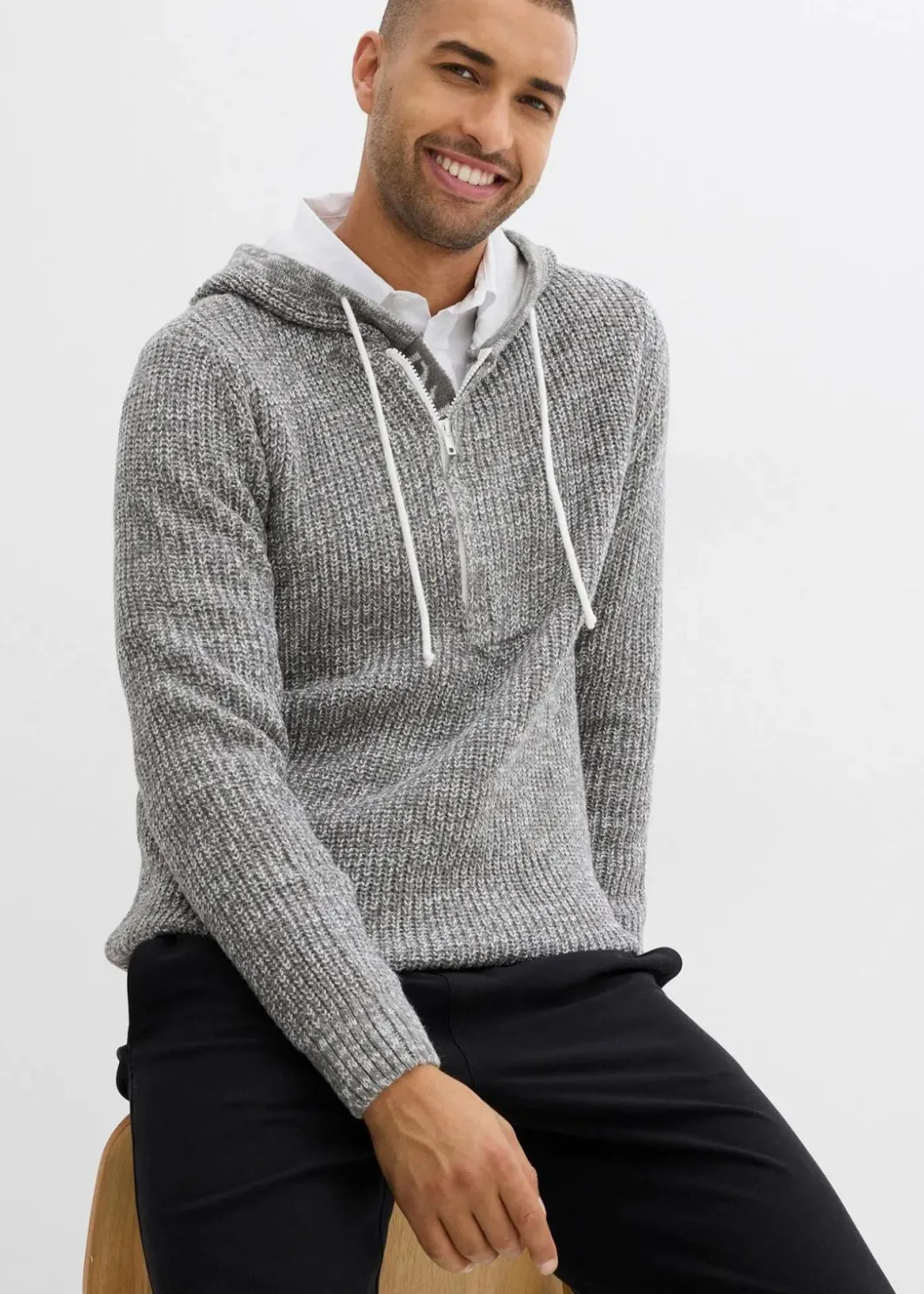 Herren bonprix Pullover & Strickjacken|Große Größen|Pullover mit Kapuze