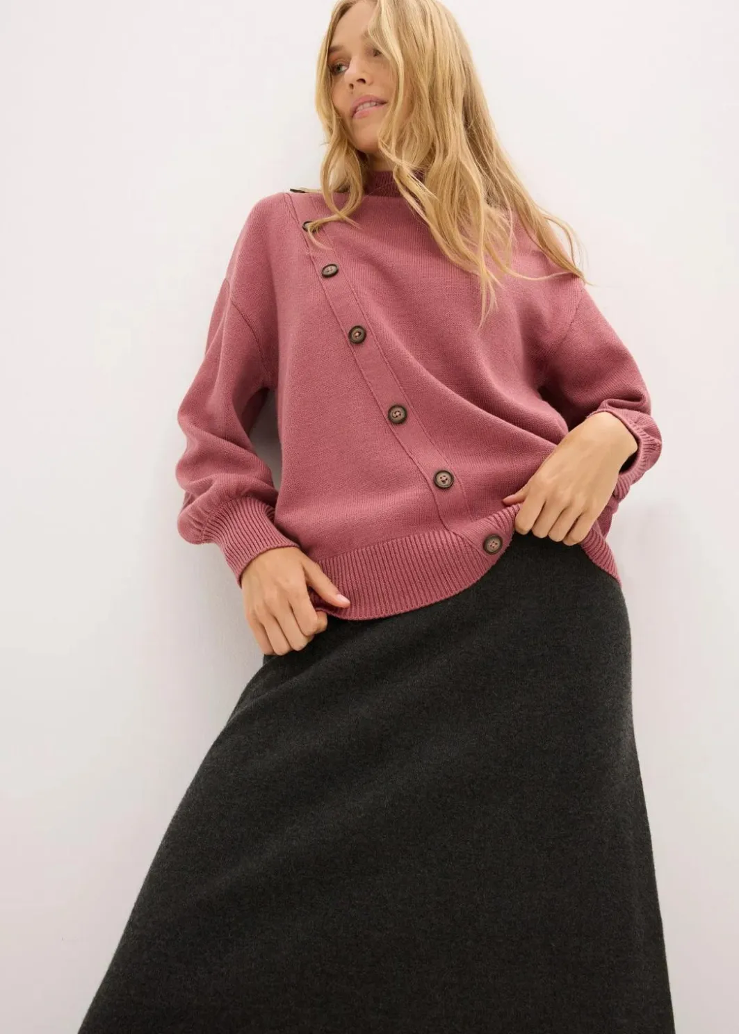 Damen bonprix Strickmode|Pullover & Strickjacken|Pullover mit Knopfleiste